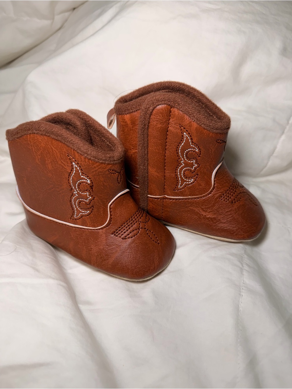 Brown Faux-Leather Baby Cowboy Booties - Cozy Walker Shoes